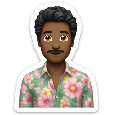 black hair man with flowered shirt sticker