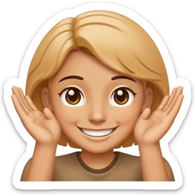 Smiling face with hands pressed together in gratitude, representing politeness sticker