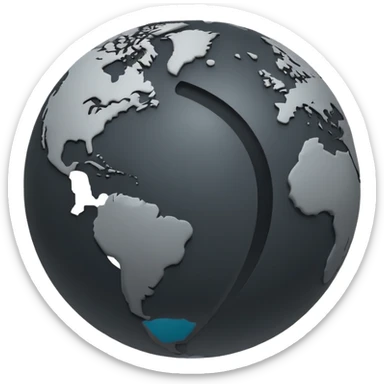 Flat monochrome globe emoji, dark grey Americas silhouette, transparent bg, no gradients sticker