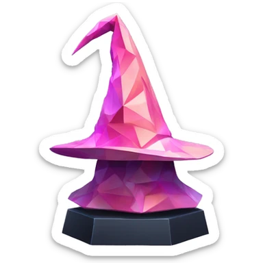 standalone sculpture Mage Witch Hat is geometric, faceted design. The sculpture is standing upright on a base with angular and baroque features. The vibrant midtone tints of pastels and pink highlights the sharp edges and planes.  sticker