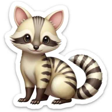 Pastel light whitish albino shiny glossy smooth soft kawaii elegant pretty beautiful realistic civet-numbat-furret-litten-sprigatito-amaura-fusion (full body) sticker