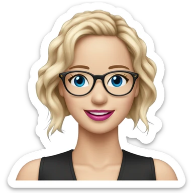 Happy Jennifer Lawrence,  blue eyes wearing glasses and pink lipstick  sticker