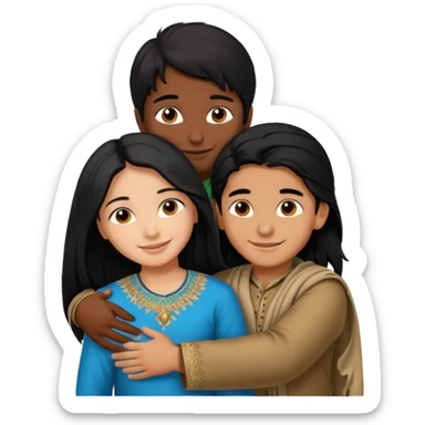 An Afghan girl and Indian boy who are in long distance relationship hug each other from distance. sticker