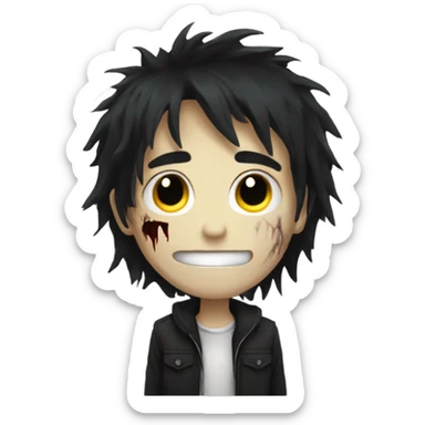 Boy, black hair, medium long, emo, shaggy, blonde highlights, zombie emoji, pale skin, creepy sticker