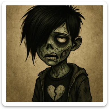 boy zombie with emo hair, style 6 sticker