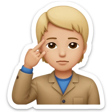 Una persona tocándose la cabeza por la 100 con un dedo índice y los ojos serrados  sticker