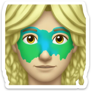 ukrainian military blonde man with a beard with green eyes with blue vicing paint on the face  sticker