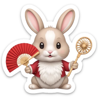 A rabbit hold a folding fan playfully sticker