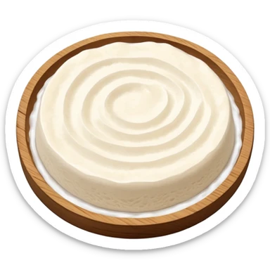 glutinous rice flour soaked in water with water still visibly unmixed on circular wooden plate with curved edges sticker