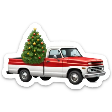old white pick up truck with a christmas tree in the trunk sticker