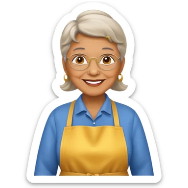 Portrait of a proud grandma wearing a golden apronmagical warmth, emoji-style sticker