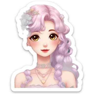 Gorgeous anime style lady with blushing face and accessories cottagecore fairycore Kawaii anime colorful pearly romantic aesthetic trending style sticker