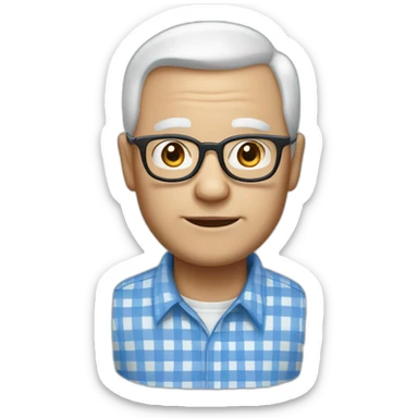 Grandfather white skin color, with glasses to see, white and blue checkered shirt, hair on the sides, no hair in the middle of the head. sticker