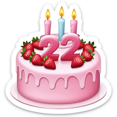 Pink cake with strawberries and 27 on it and candles sticker