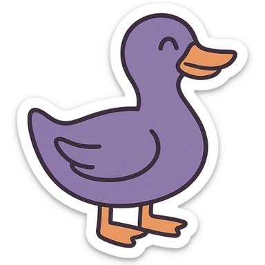 flat toon style happy purple duck, simple 2D drawing, minimal detail, flat colors sticker