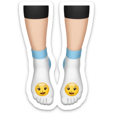 white crew socks on woman's feet, soles facing viewer from underneath, emoji style sticker