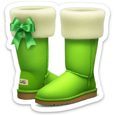 Tall Pair of lime green fur Ugg boots with green silk ribbon bow. sticker