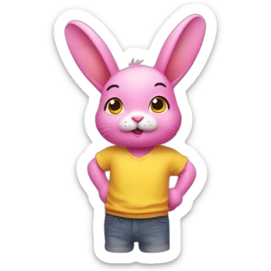 Pink rabbit in yellow teeshirt shrugging shoulders sticker