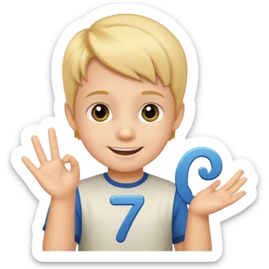 A Lil kid holding 6 7  sticker