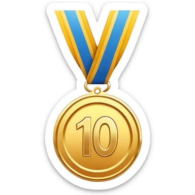 A golden medal with the number 10 on it instead of 1 sticker