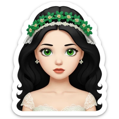 black haired green eyes very plump lips and floral bride headband that makes her hair look behind nicole peltz at wedding sticker