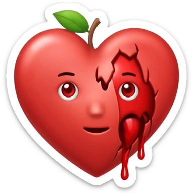 Un corazón roto con grietas  sangrando y expulsando sangre rodeado de vendas y tiritas que se despegan sin hacer efecto sticker