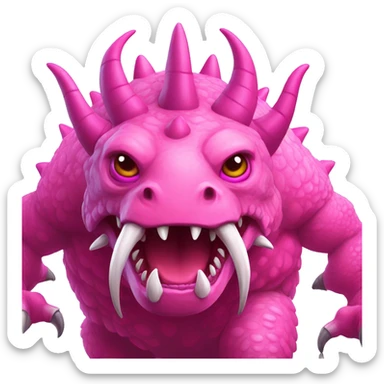 A giant pink kaiju with a long neck, 2 bright pink tusks, horns and 10 spines. He has also 4 full dark pink eyes, dark pink claws and he got 2 spines on its tail.  sticker