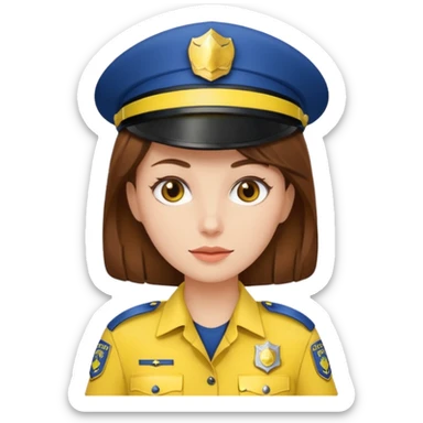 Female POLICE IN YELLOW, Brown hair sticker