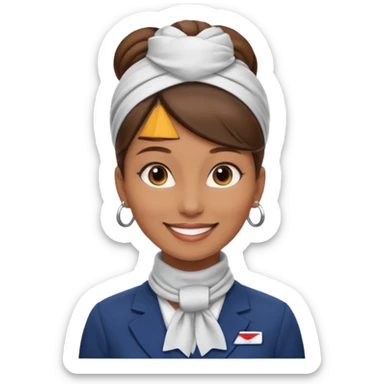  flight attendant, Light Brown skin, brown hair in one bun, neck scarf sticker