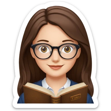  white long brunette hair girl with hazel eyes reading Pride and Prejudice sticker