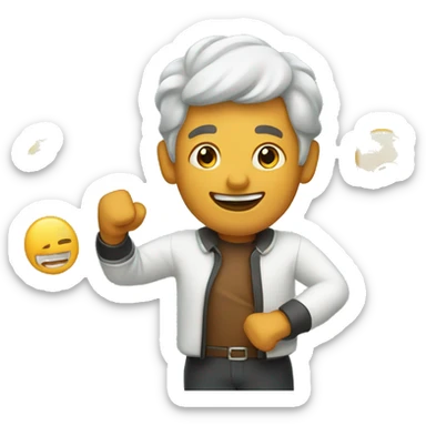 A cheerful man (with hand gestures) making a pitch sticker