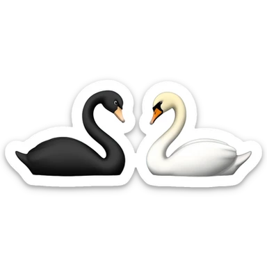 Black swan and white swan love looking Two swan face each other floating sticker