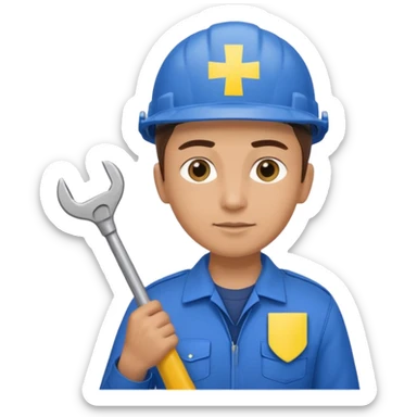 realistic ukrainian engineer with small flag and with wrench sticker
