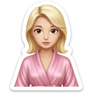 blonde model with brown eyes, luxury makeup, light pink silk robe, elegant pose sticker