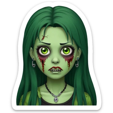 Zombie girl with a facial piercings long black hair green skin sticker