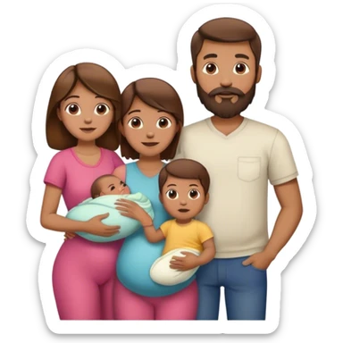 Famille 4 personne au cheveux brun 1 fils aîné 1 fille bébé  1 père avec barbe 1 mère sticker