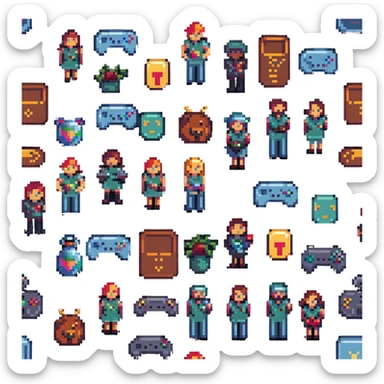 Gaming platform logo for 'qbix88' with controller, trophy and group of players in pixel art style sticker