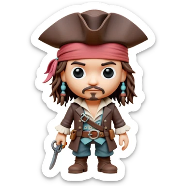 8K resolution, 8000x8000px, tiny cute Jack Sparrow toy, standing character, soft smooth lighting, soft pastel colors, skottie young, 3d blender render, polycount, modular constructivism, pop surrealism, physically based rendering, square image sticker