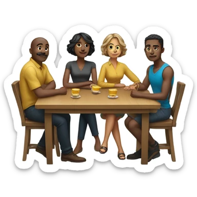 6 people sitting either side of a table sticker