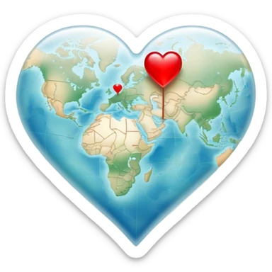 Translucent ethereal map with actual cartographic details, red heart markers for relationships and different colored pins for various emotional experiences sticker
