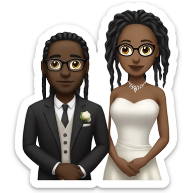 black couple with locs light skin male with long black locs dark skin female glasses wedding sticker
