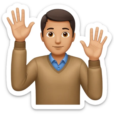 A middle aged man moving his hands in an up and down motion such as when one hand is up, the other is down and vice versa. sticker