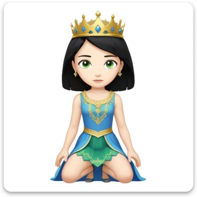 King, standing, black Hair, blue eyes, female Servoamt, blonde, green eyes, shott white sleveless Dress, kneeling, background palace sticker