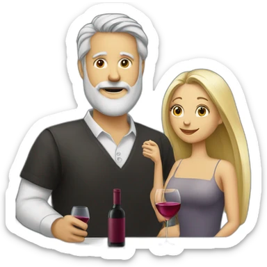 blonde girl and grey haired man with beard drinking wine sticker