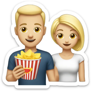 cute blonde girl with her bald boyfriend eating chips sticker