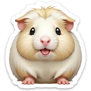 Cinematic Cute Yawning White Guinea Pig Portrait Emoji, Head tilted slightly with a dramatic, wide-open yawn, revealing a soft, downy white coat with tiny drooping ears, round dark eyes barely open in drowsy contentment, Simplified yet irresistibly adorable features, highly detailed, glowing with a soft, cozy glow, high shine, relaxed yet expressive, stylized with a touch of whimsy, bright and endearing, soft glowing outline, capturing the essence of a sleepy yet affectionate guinea pig, so drowsy it feels like it could stretch right out of the screen and curl up for a nap! sticker