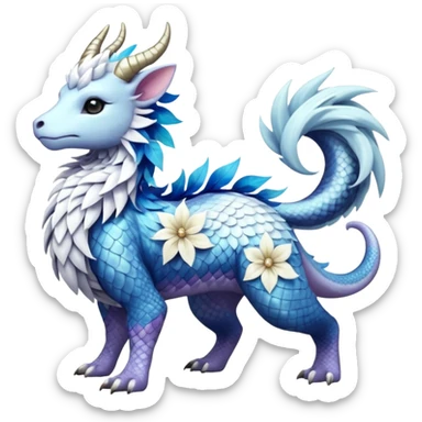 Shiny Glossy Pastel Light Divine Reptilian Draconian Furry Scaly Hairy Feathery Bovine Goated Feline Beautiful Floral Snowy Pretty Absol-Amaura-Suicune-Cobalion-fusion, full body sticker