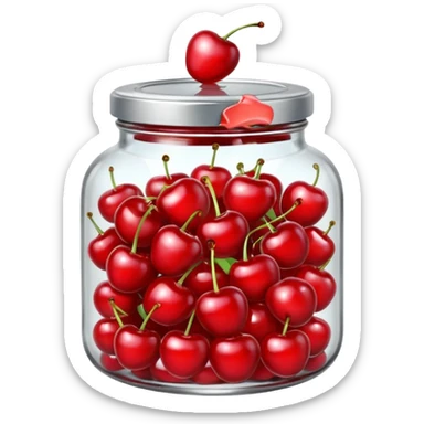 Realistic glass jar with silver metallic lid filled with maraschino cherries inside of it. sticker
