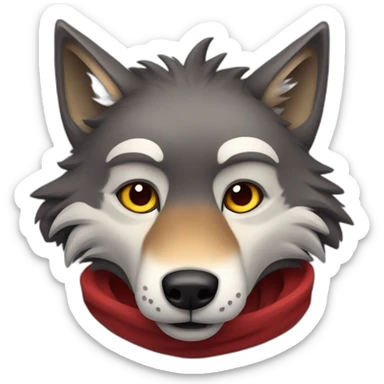 a full body furry anthropomorphic dark grey and red wolf with only fur saying hello sticker