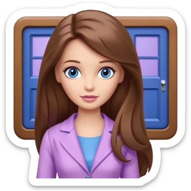 beautiful barbie girl with long brown hair, blue eyes and wearing light purple clothes watching dr who on tv sticker